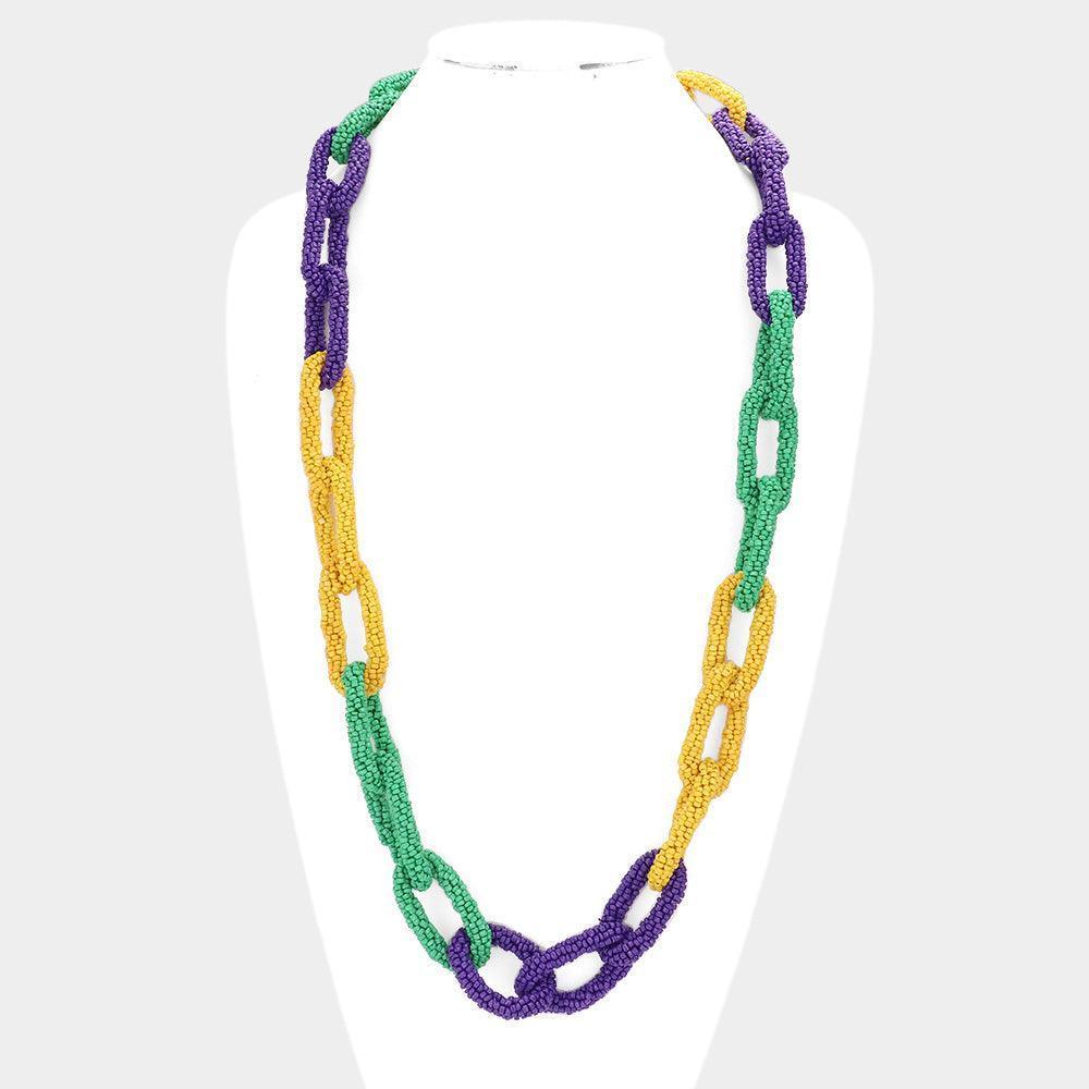 Mardi Gras Seed Bead Oval Link Long Necklace - Jewelry Store by Erik Rayo