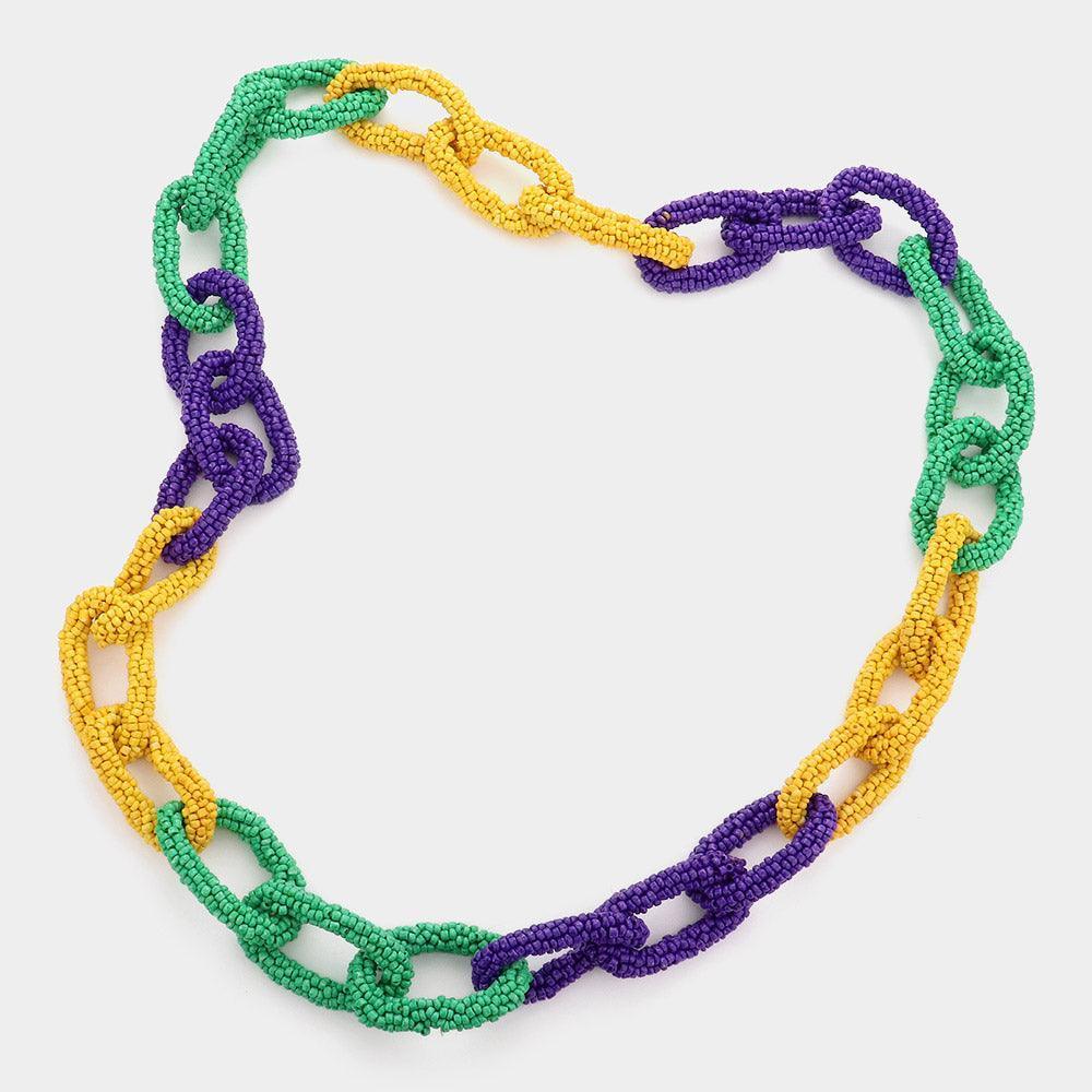 Mardi Gras Seed Bead Oval Link Long Necklace - Jewelry Store by Erik Rayo