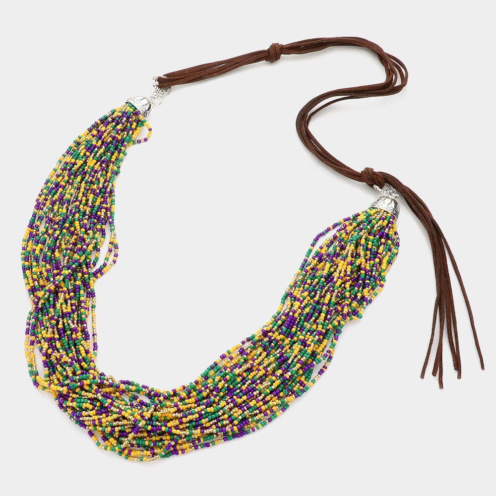 Mardi Gras Multi Layered Seed Beaded Long Necklace - Jewelry Store by Erik Rayo