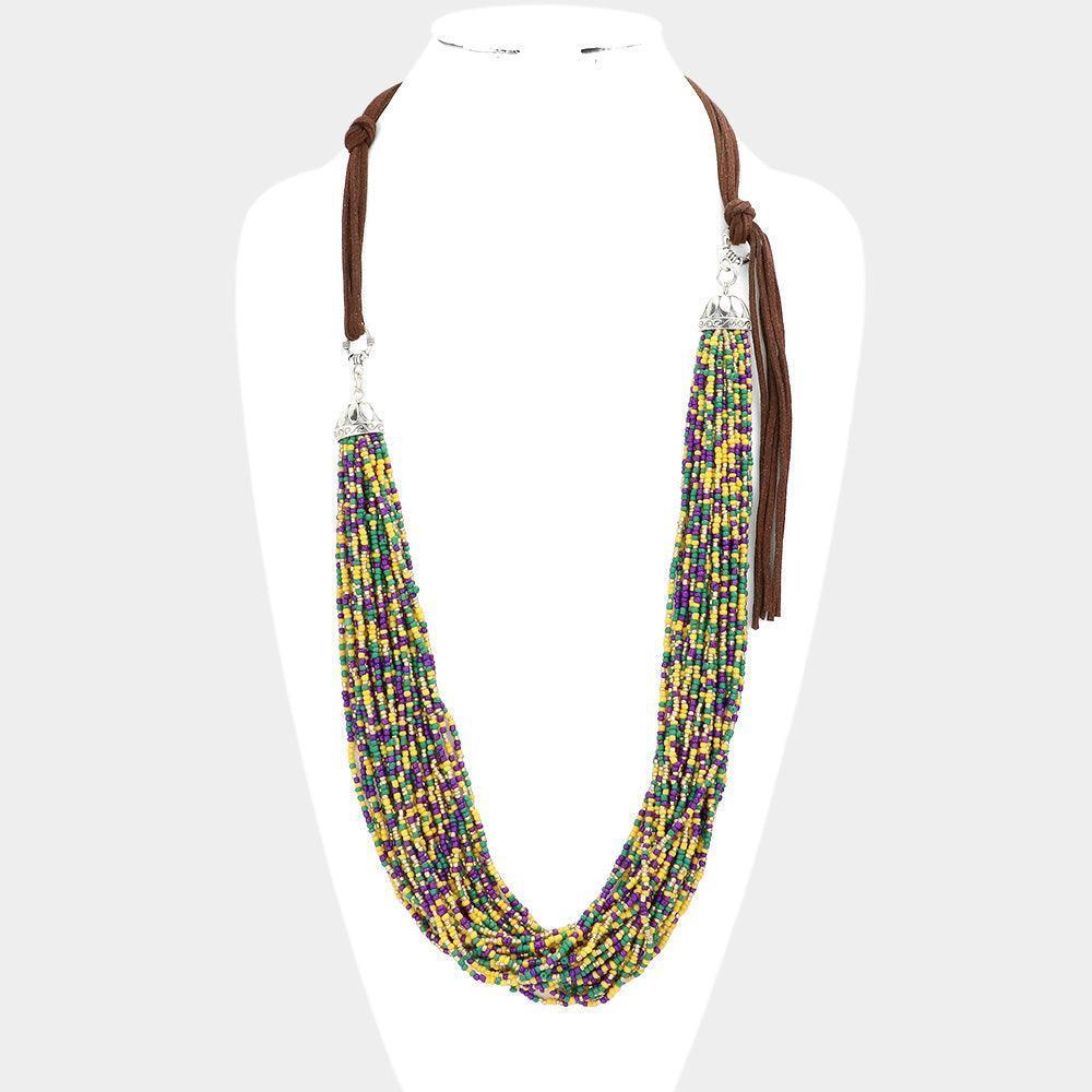 Mardi Gras Multi Layered Seed Beaded Long Necklace - Jewelry Store by Erik Rayo