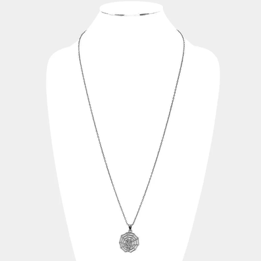 Metal Spider Cobweb Pendant Long Necklace - Jewelry Store by Erik Rayo
