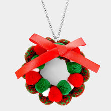 Load image into Gallery viewer, Bow Pom Pom Wreath Long Pendant Necklace
