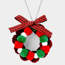 Load image into Gallery viewer, Bow Pom Pom Wreath Long Pendant Necklace
