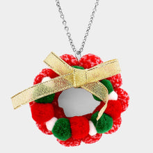 Load image into Gallery viewer, Bow Pom Pom Wreath Long Pendant Necklace
