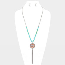 Load image into Gallery viewer, Silver Y&#39;all Patterned Round Drop Chain Tassel Necklace
