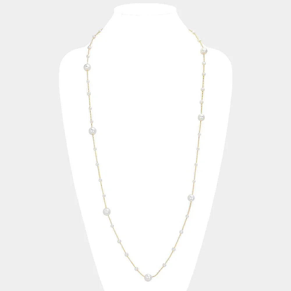 Cream Pearl Station Long Necklace - Jewelry Store by Erik Rayo