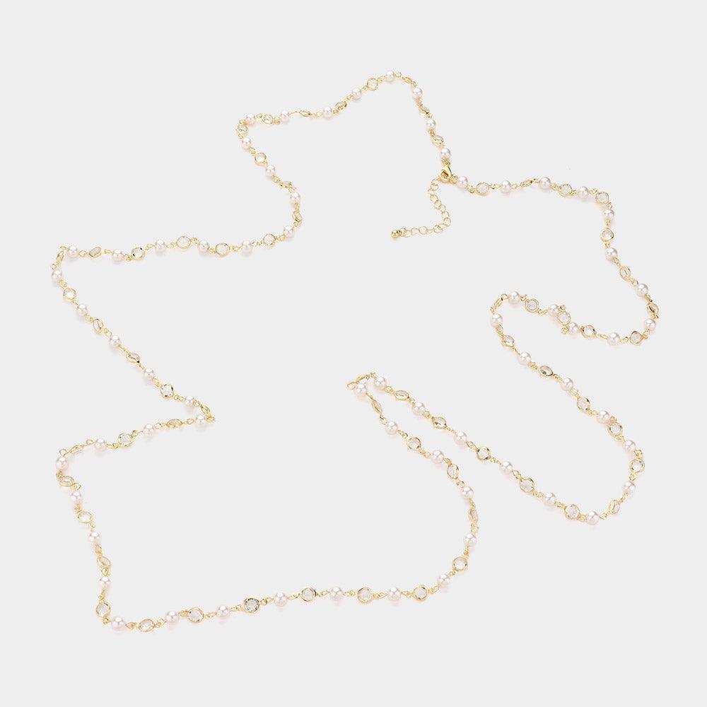 Clear Pearl Clear Bezel Station Long Necklace - Jewelry Store by Erik Rayo
