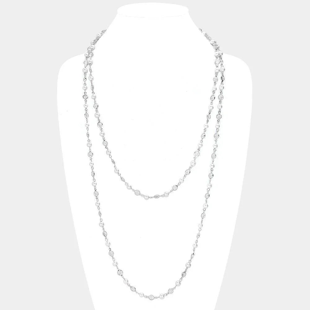 Clear Pearl Clear Bezel Station Long Necklace - Jewelry Store by Erik Rayo