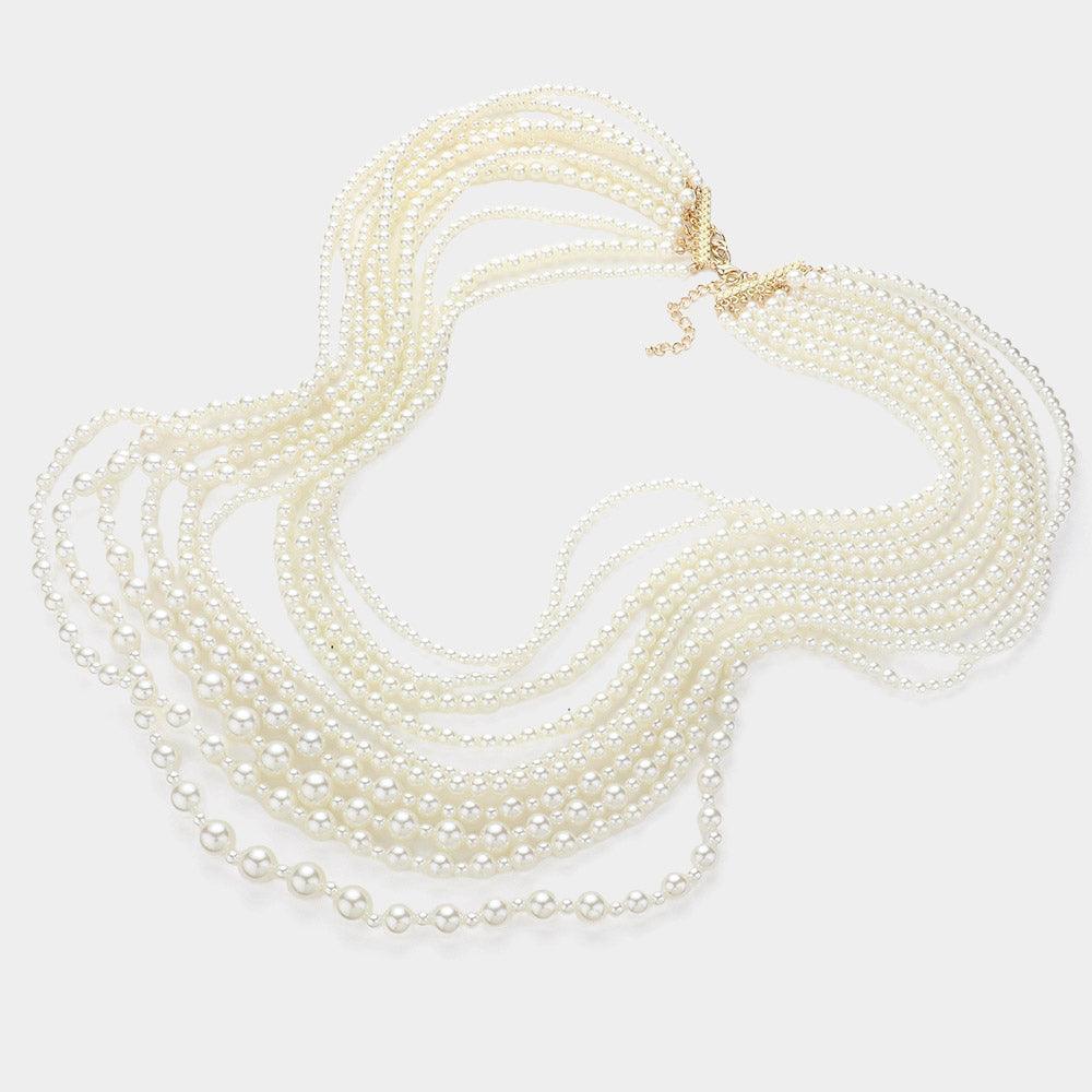 Cream Pearl Multi Layered Long
 Necklace - Jewelry Store by Erik Rayo