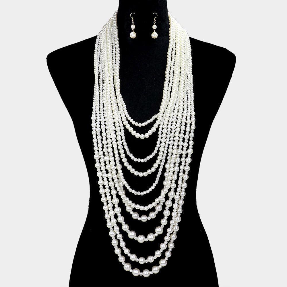 Cream Pearl Multi Layered Long
 Necklace - Jewelry Store by Erik Rayo