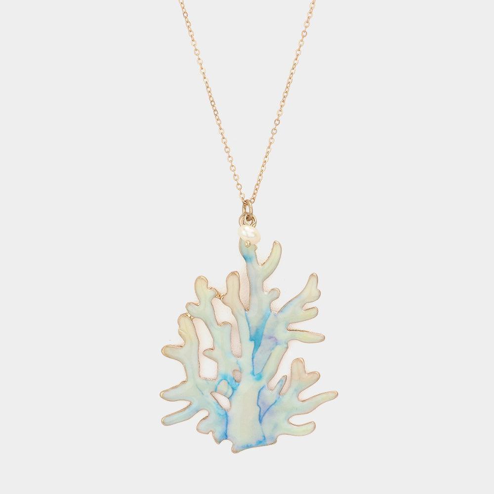 Gold Watercolor Enamel Coral Pearl Charm Long Necklace - Jewelry Store by Erik Rayo