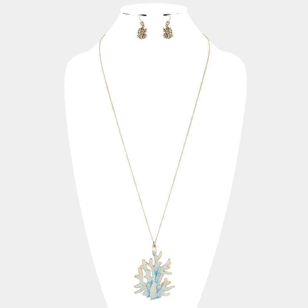 Gold Watercolor Enamel Coral Pearl Charm Long Necklace - Jewelry Store by Erik Rayo