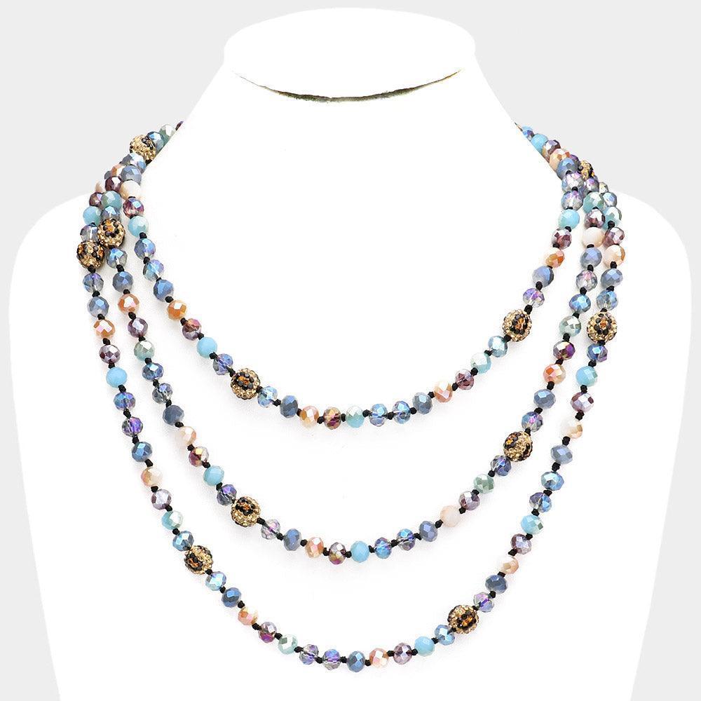 Leopard Pattern Shamballa Ball Accented Faceted Bead Long Necklace - Jewelry Store by Erik Rayo