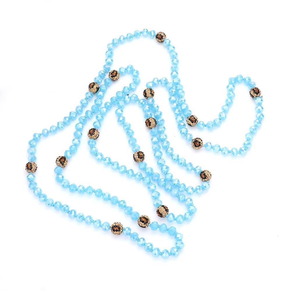 Blue Leopard Pattern Shamballa Ball Accented Faceted Bead Long Necklace - Jewelry Store by Erik Rayo