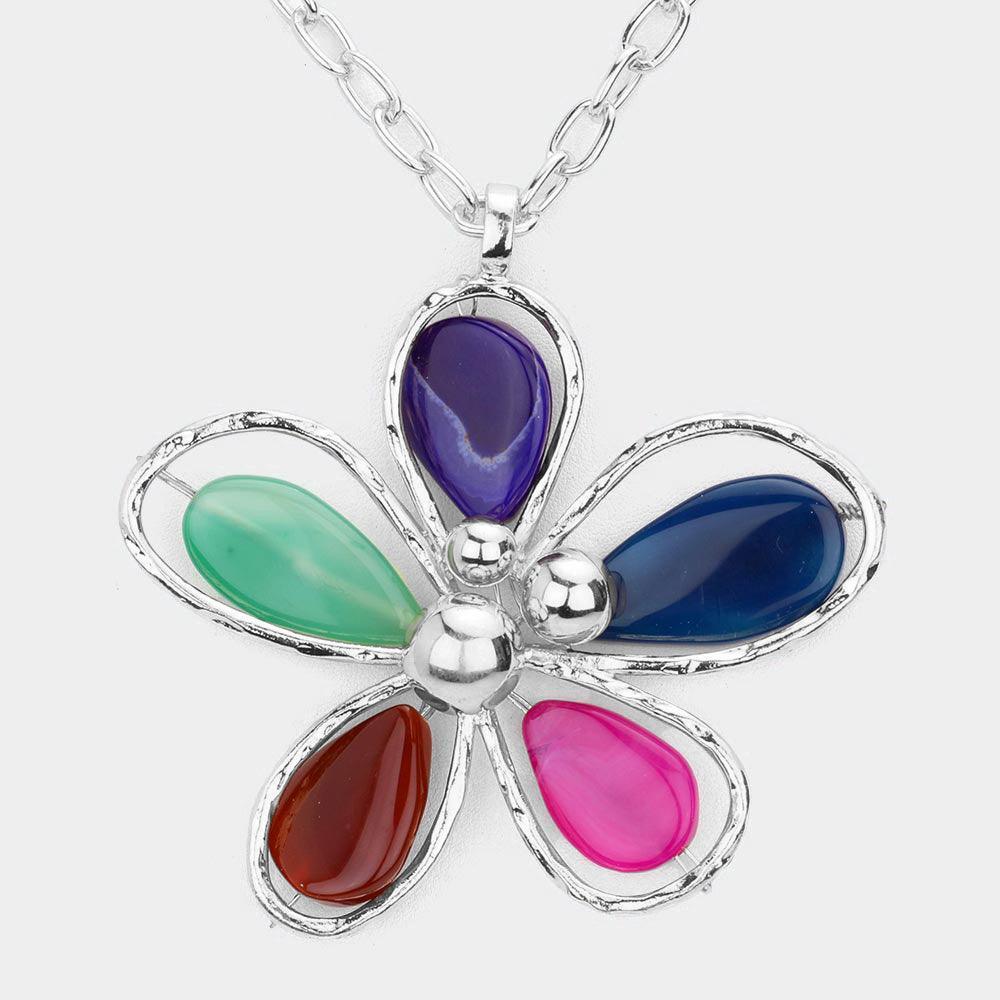 Oversized Multi Color Petal Flower Pendant Long Necklace - Jewelry Store by Erik Rayo