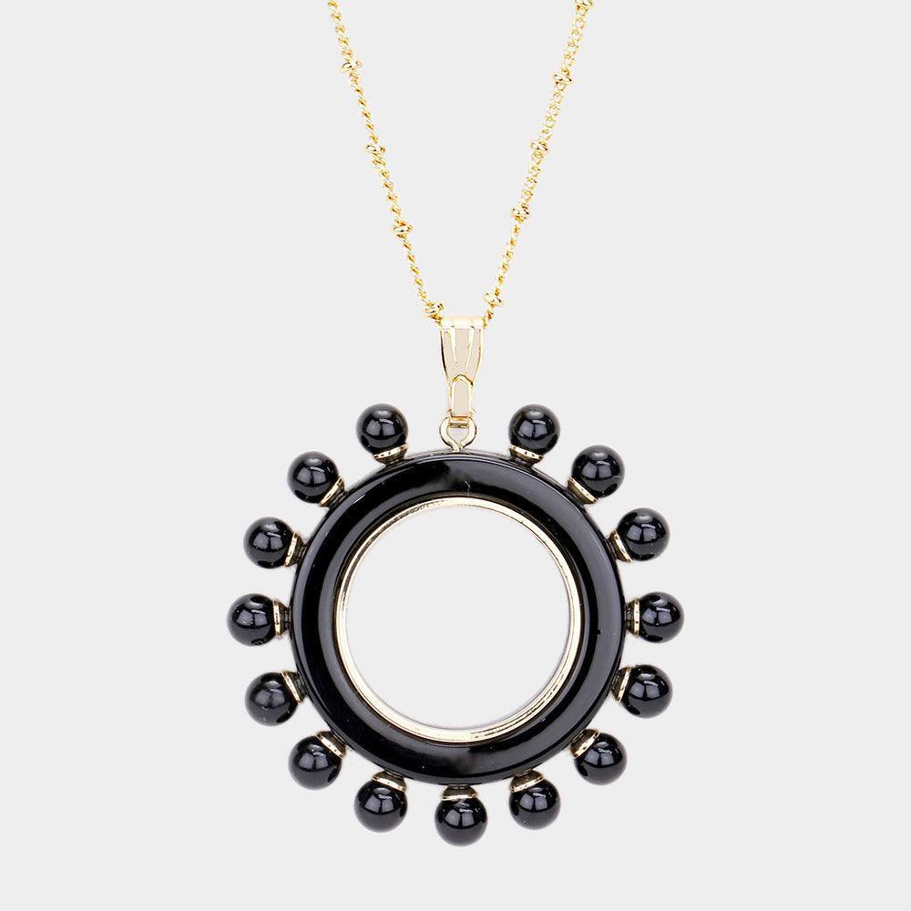 Black Pearl Detail Celluloid Acetate Open Circle Pendant Necklace - Jewelry Store by Erik Rayo