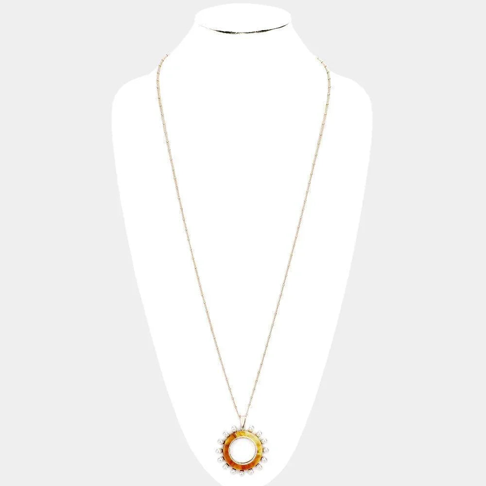 Pearl Detail Celluloid Acetate Open Circle Pendant Necklace - Jewelry Store by Erik Rayo