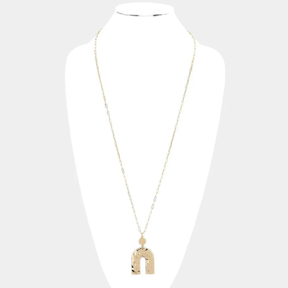 Gold Metal Disc Arch Link Pendant Long Necklace - Jewelry Store by Erik Rayo