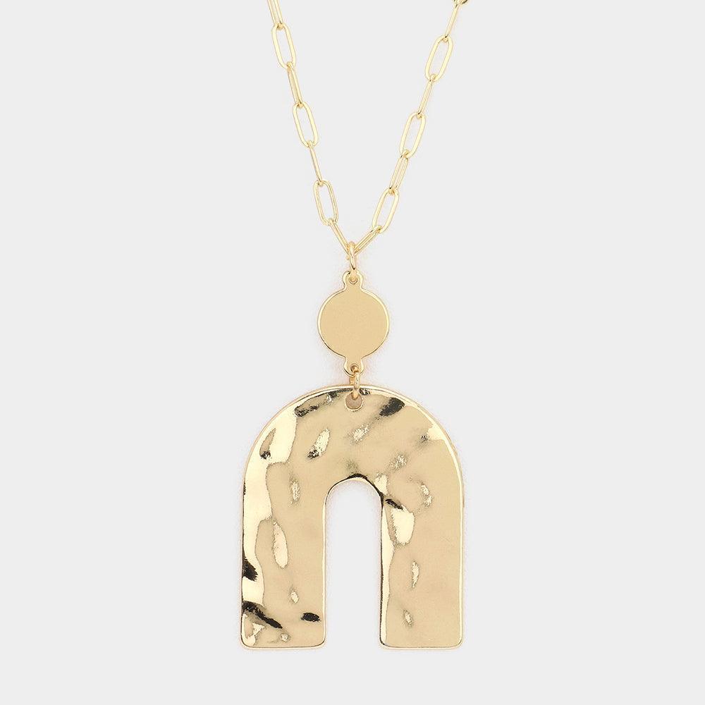 Gold Metal Disc Arch Link Pendant Long Necklace - Jewelry Store by Erik Rayo