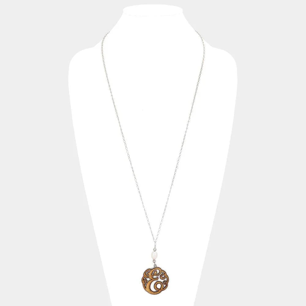 Silver Initial E Monogram Wooden Pendant Necklace - Jewelry Store by Erik Rayo