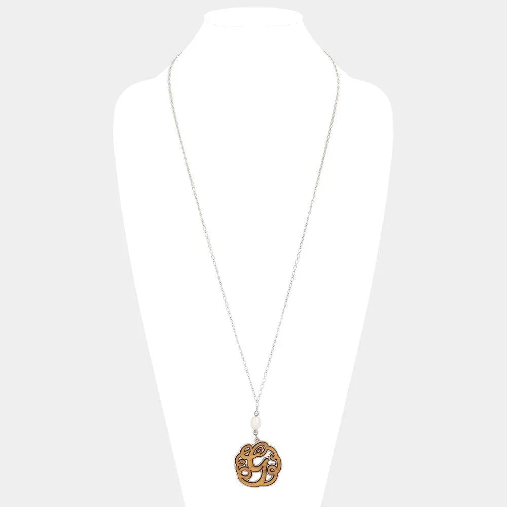 Silver Initial G Monogram Wooden Pendant Necklace - Jewelry Store by Erik Rayo