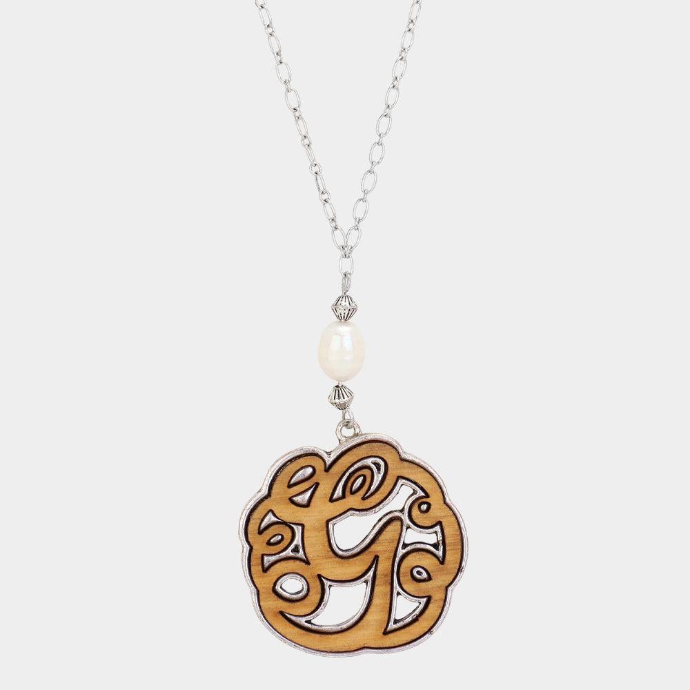 Silver Initial G Monogram Wooden Pendant Necklace - Jewelry Store by Erik Rayo