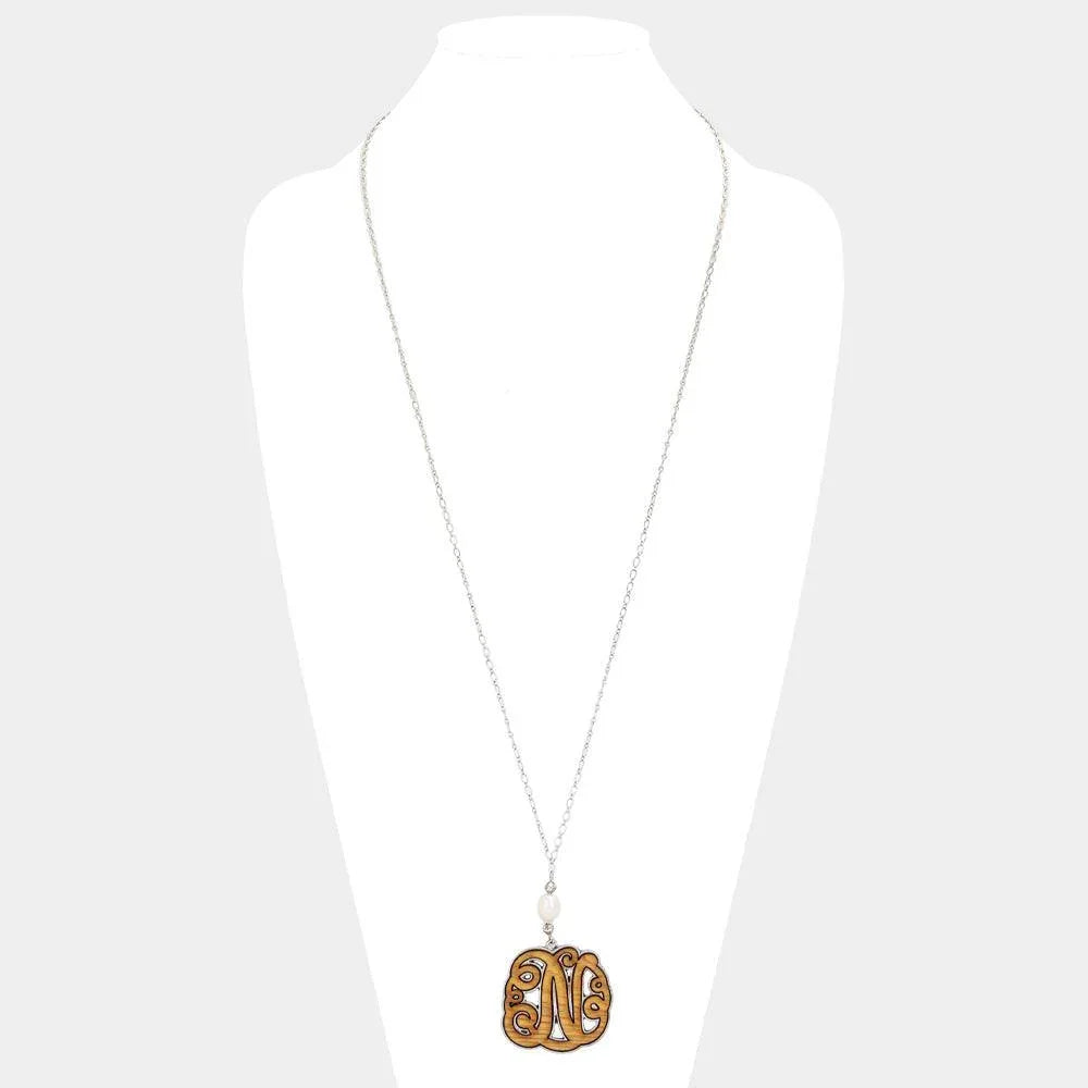 Silver Initial N Monogram Wooden Pendant Necklace - Jewelry Store by Erik Rayo