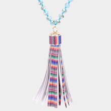 Load image into Gallery viewer, Gold Serape Faux Leather Tassel Faceted Bead Long Necklace
