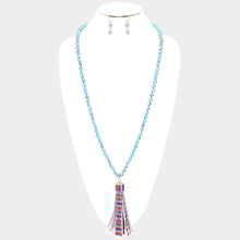 Load image into Gallery viewer, Gold Serape Faux Leather Tassel Faceted Bead Long Necklace
