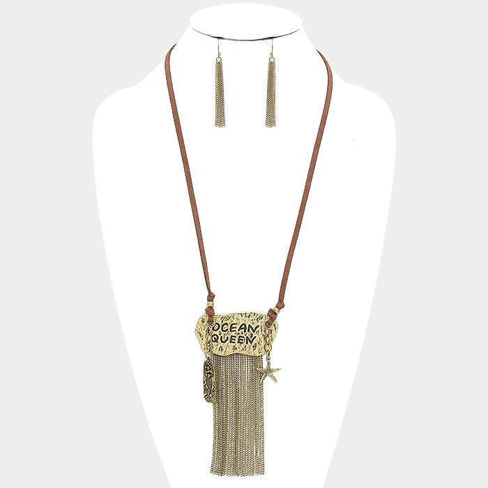 Gold "Ocean Queen" Starfish & Mermaid Charm Metal Chain Fringe Necklace - Jewelry Store by Erik Rayo