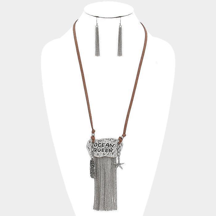 Silver "Ocean Queen" Starfish & Mermaid Charm Metal Chain Fringe Necklace - Jewelry Store by Erik Rayo