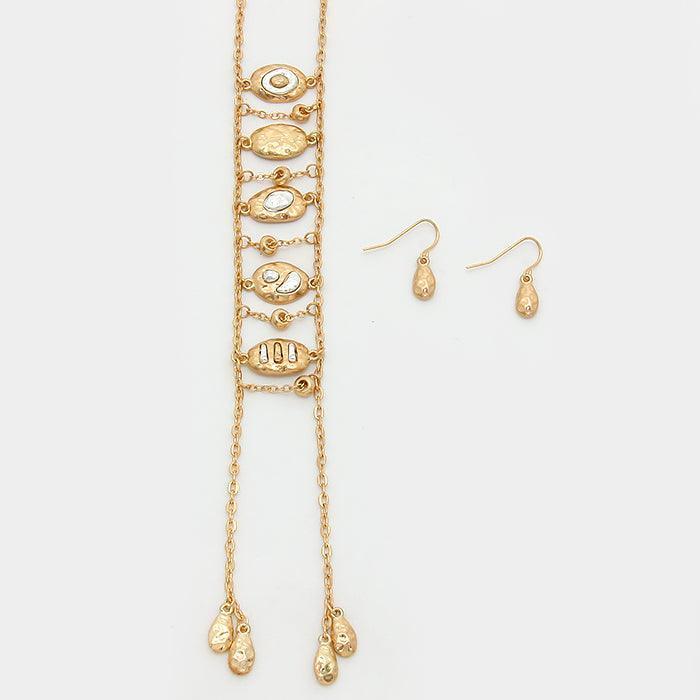 Gold Hammered Metal Disc Double Strand Long Y-Necklace - Jewelry Store by Erik Rayo