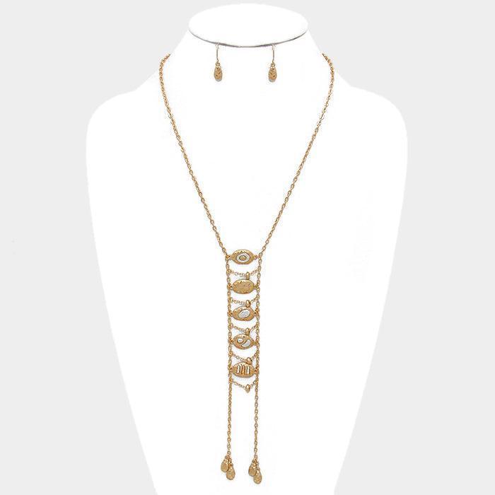 Gold Hammered Metal Disc Double Strand Long Y-Necklace - Jewelry Store by Erik Rayo
