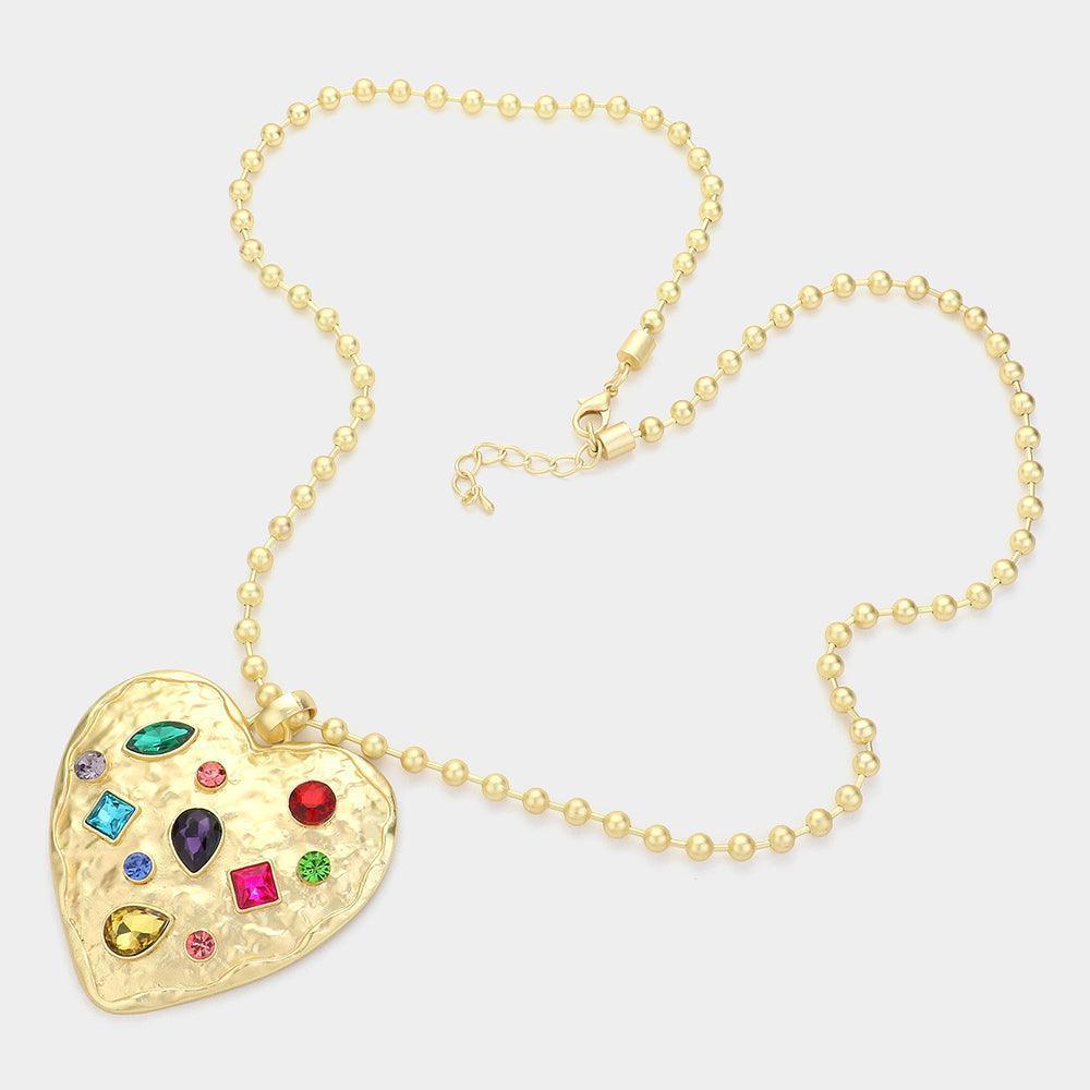 Gold Stone Pointed Heart Pendant Long Necklace - Jewelry Store by Erik Rayo