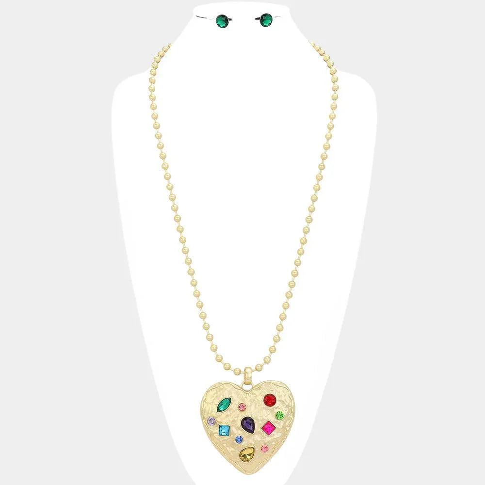 Gold Stone Pointed Heart Pendant Long Necklace - Jewelry Store by Erik Rayo