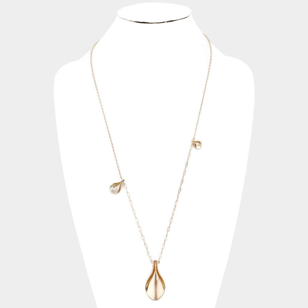 Gold Flower petal Pendant Metal Long Necklace