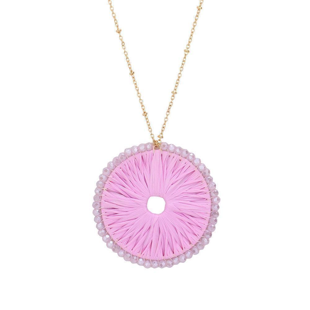 Lavender Round Raffia Faceted Bead Trimmed Pendant Long Necklace - Jewelry Store by Erik Rayo