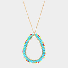Load image into Gallery viewer, Turquoise Bead Open Teardrop Pendant Long Necklace

