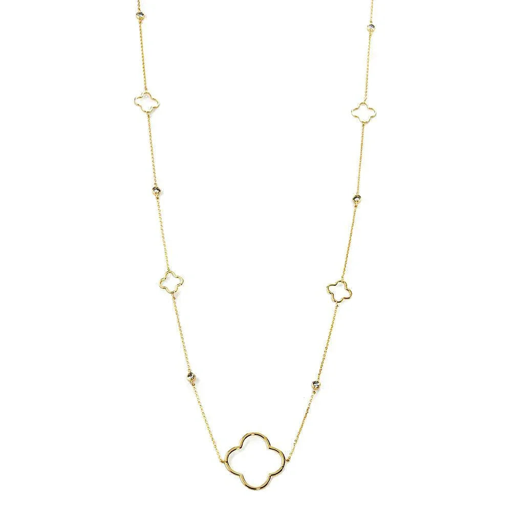 Gold Gold Dipped Quatrefoil Round Stone Station Long Necklace - Jewelry Store by Erik Rayo