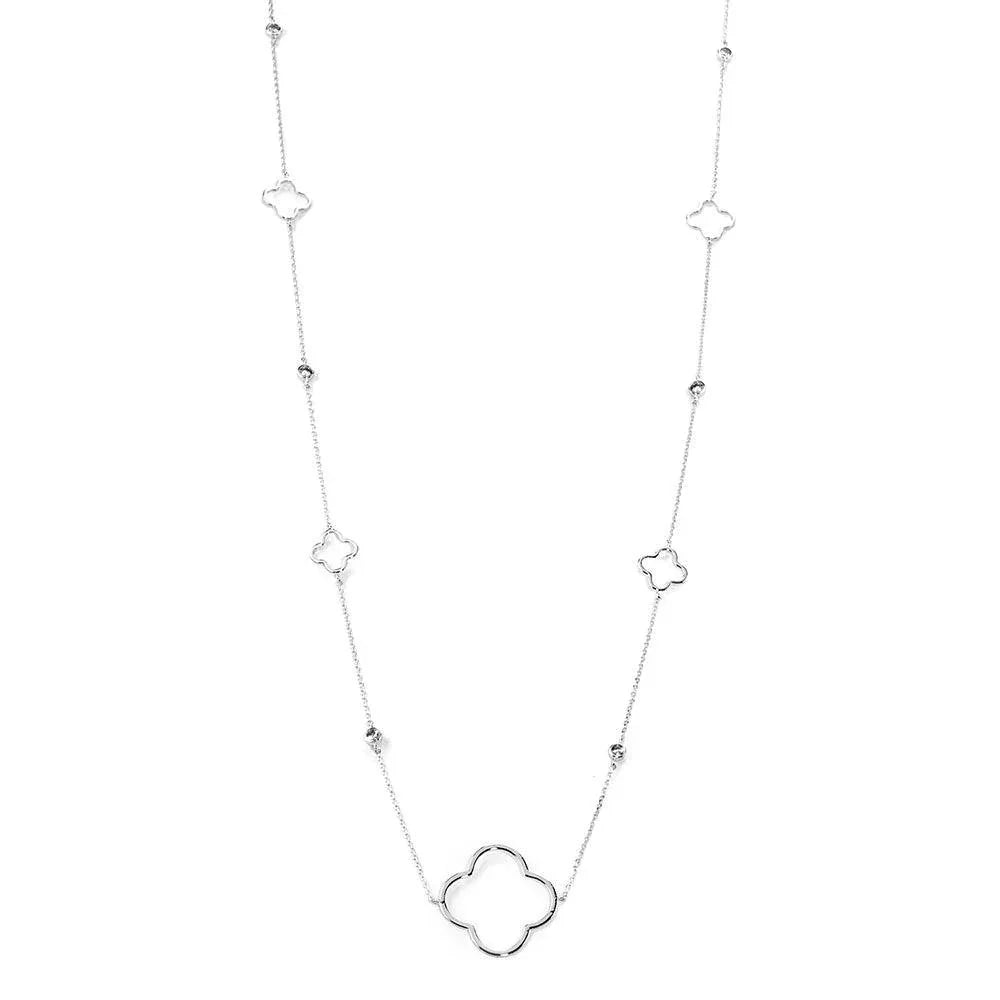 Gold White Gold Dipped Quatrefoil Round Stone Station Long Necklace - Jewelry Store by Erik Rayo