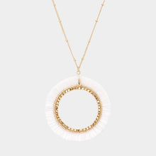 Load image into Gallery viewer, White Raffia Trimmed Open Circle Pendant Long Necklace
