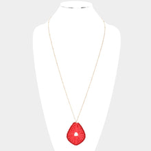 Load image into Gallery viewer, Red Faceted Bead Trimmed Woven Raffia Pendant Long Necklace
