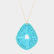 Load image into Gallery viewer, Turquoise Faceted Bead Trimmed Woven Raffia Pendant Long Necklace
