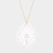 Load image into Gallery viewer, White Faceted Bead Trimmed Woven Raffia Pendant Long Necklace
