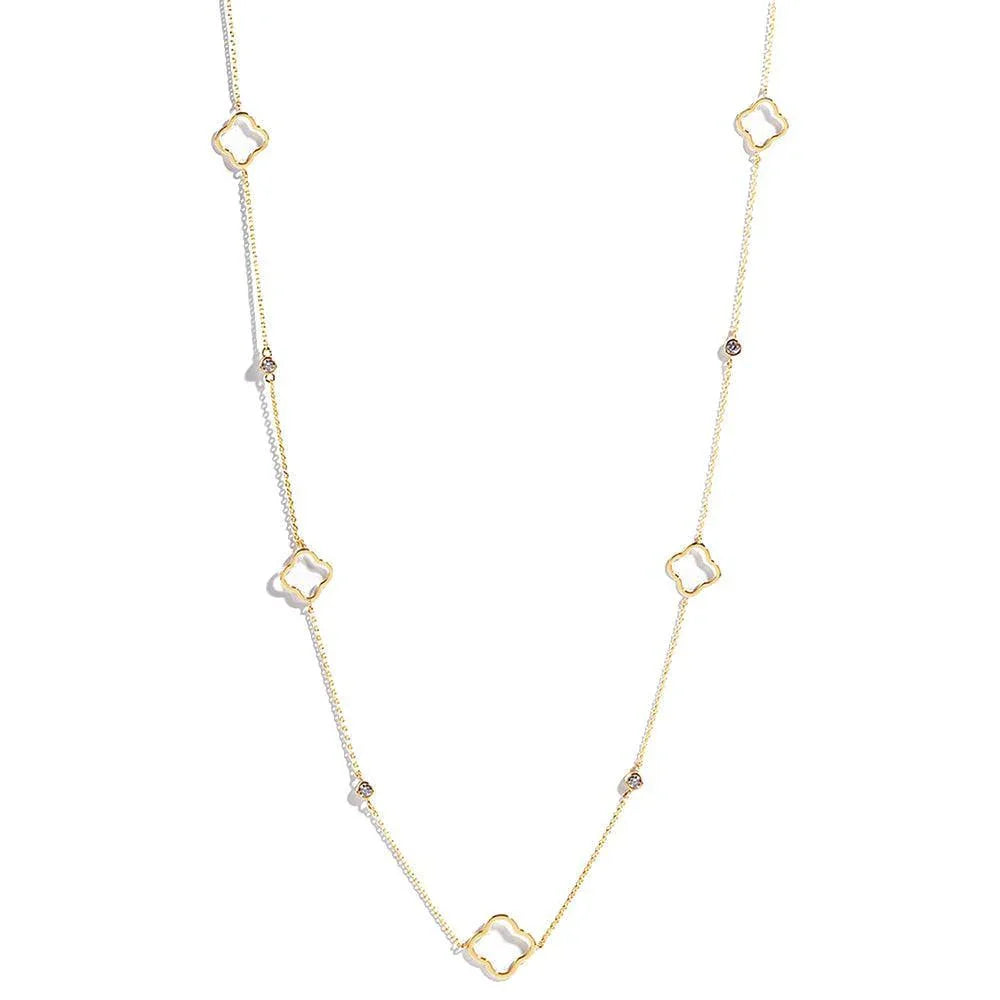 Gold Gold Dipped Quatrefoil Round Stone Station Long Necklace - Jewelry Store by Erik Rayo