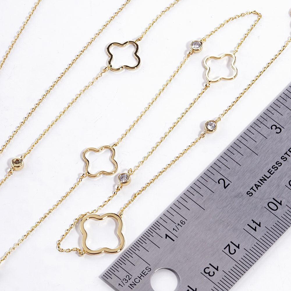Gold Gold Dipped Quatrefoil Round Stone Station Long Necklace - Jewelry Store by Erik Rayo