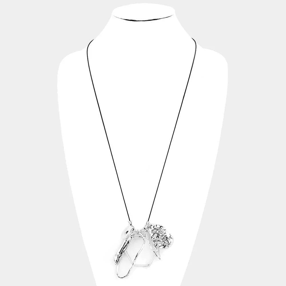 Silver Hammered Metal Multi Pendant Long Necklace - Jewelry Store by Erik Rayo