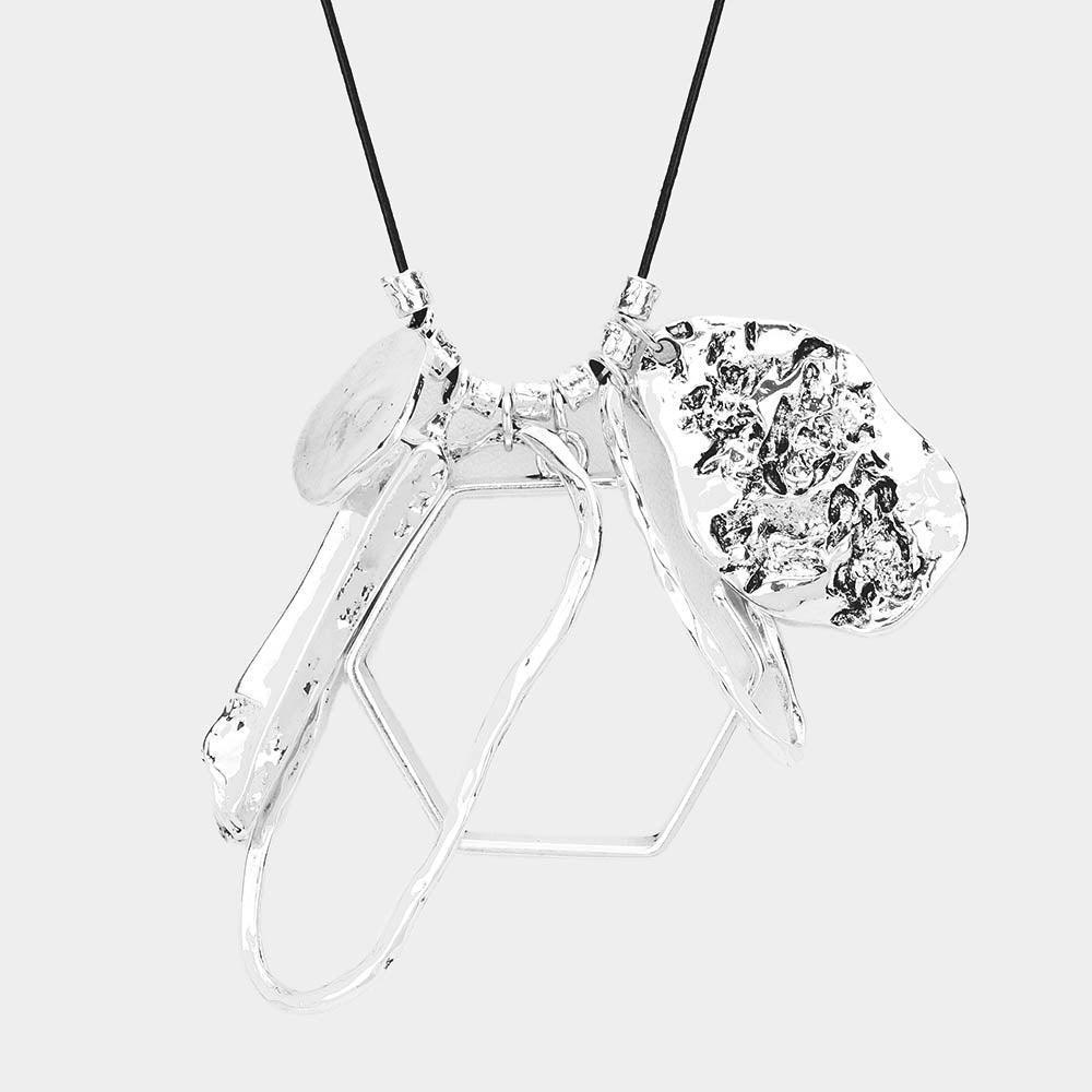 Silver Hammered Metal Multi Pendant Long Necklace - Jewelry Store by Erik Rayo