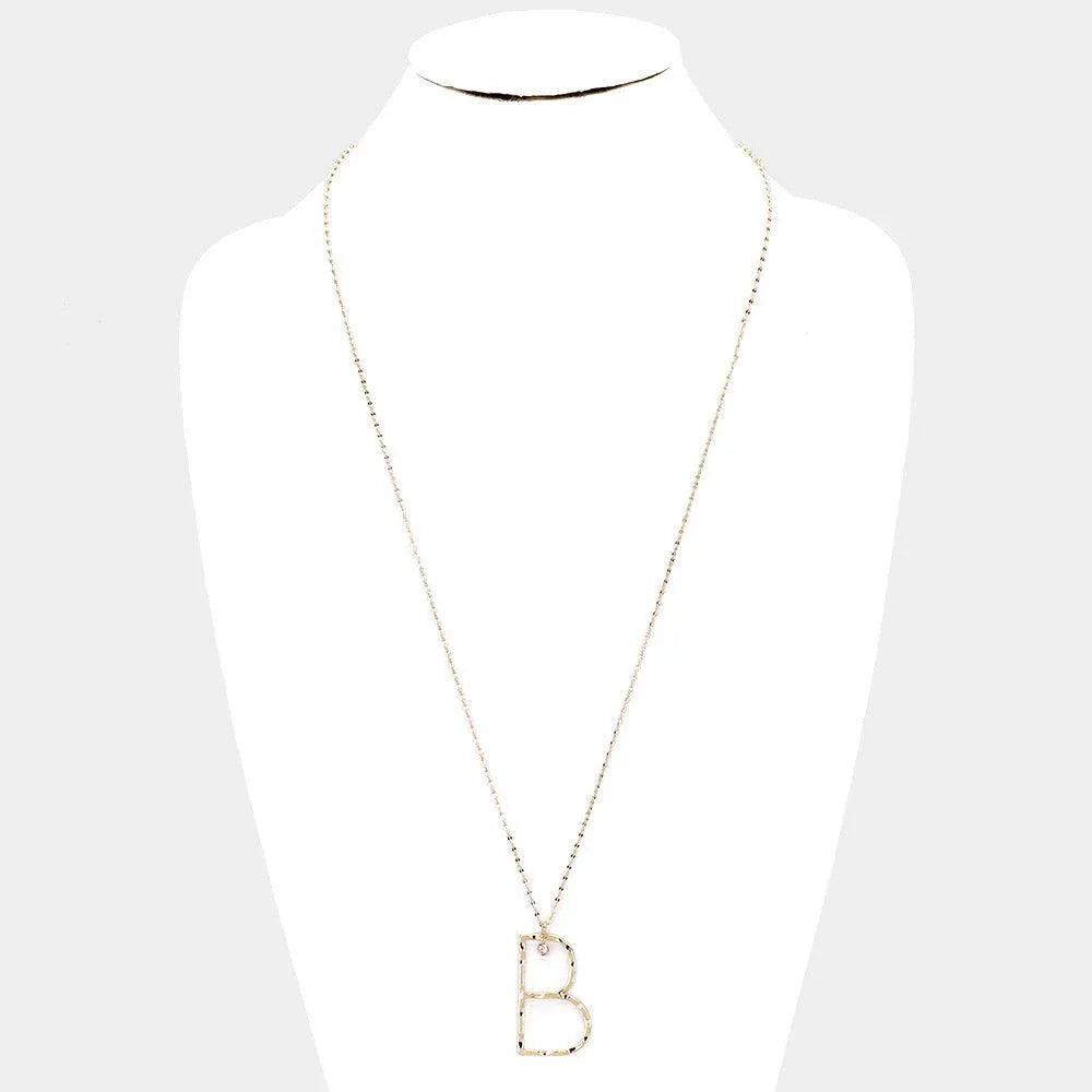 Gold Brass -B- Monogram Metal Pendant Long Necklace - Jewelry Store by Erik Rayo