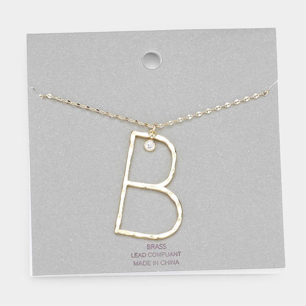 Gold Brass -B- Monogram Metal Pendant Long Necklace - Jewelry Store by Erik Rayo